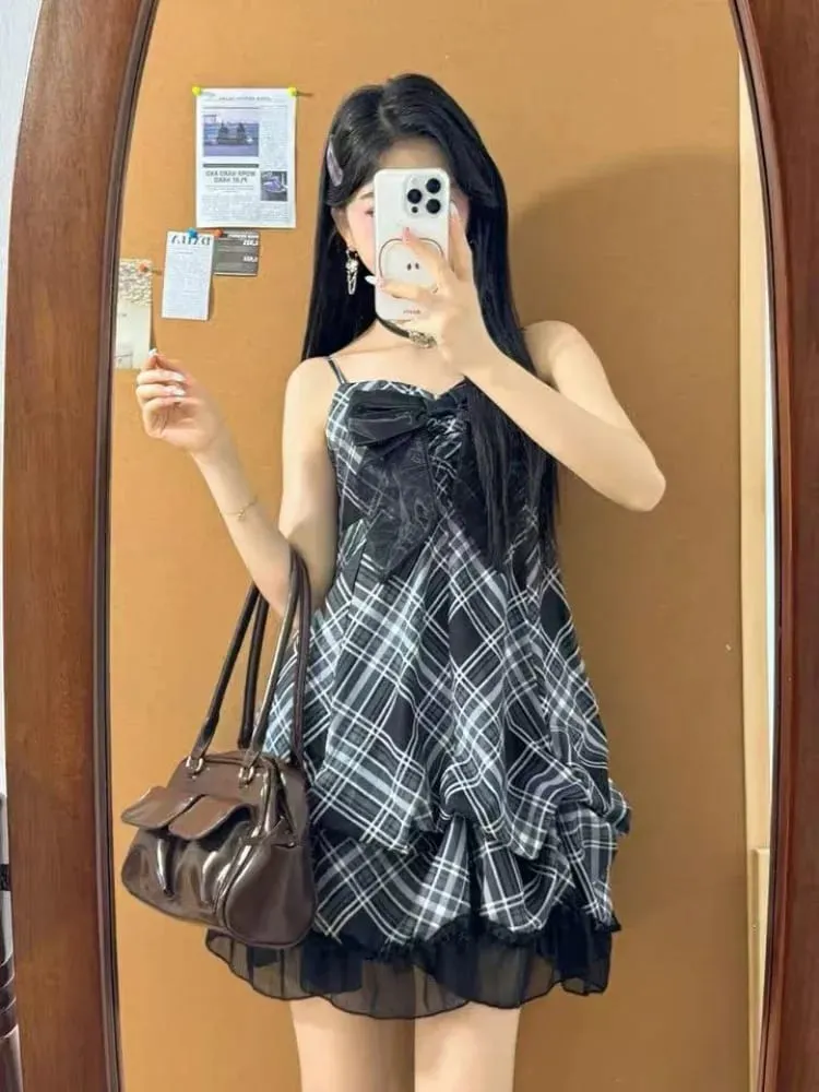 2025 Japanse Vintage Stijl Band Jurk Vrouwen Koreaanse Mode Zwart Kant Cami Jurken Zomer Zoete Patchwork Nieuwe Een Stuk Jurk — image 5