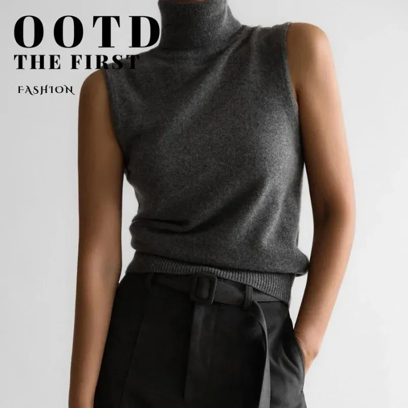 Women's Sleeveless Turtleneck Knit Vest Autumn Slim Fit High-Neck Tank Top Ribbed Hem Minimalist Base Layer Office Casual Wear — image 2