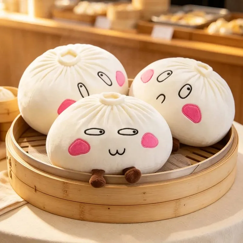 Kawaii Steamed Bun Plush Pillow Cartoon Baozi Stuffed Toy with Legs Soft Food Shape Cushion Funny Decor Birthday Gift for Girls