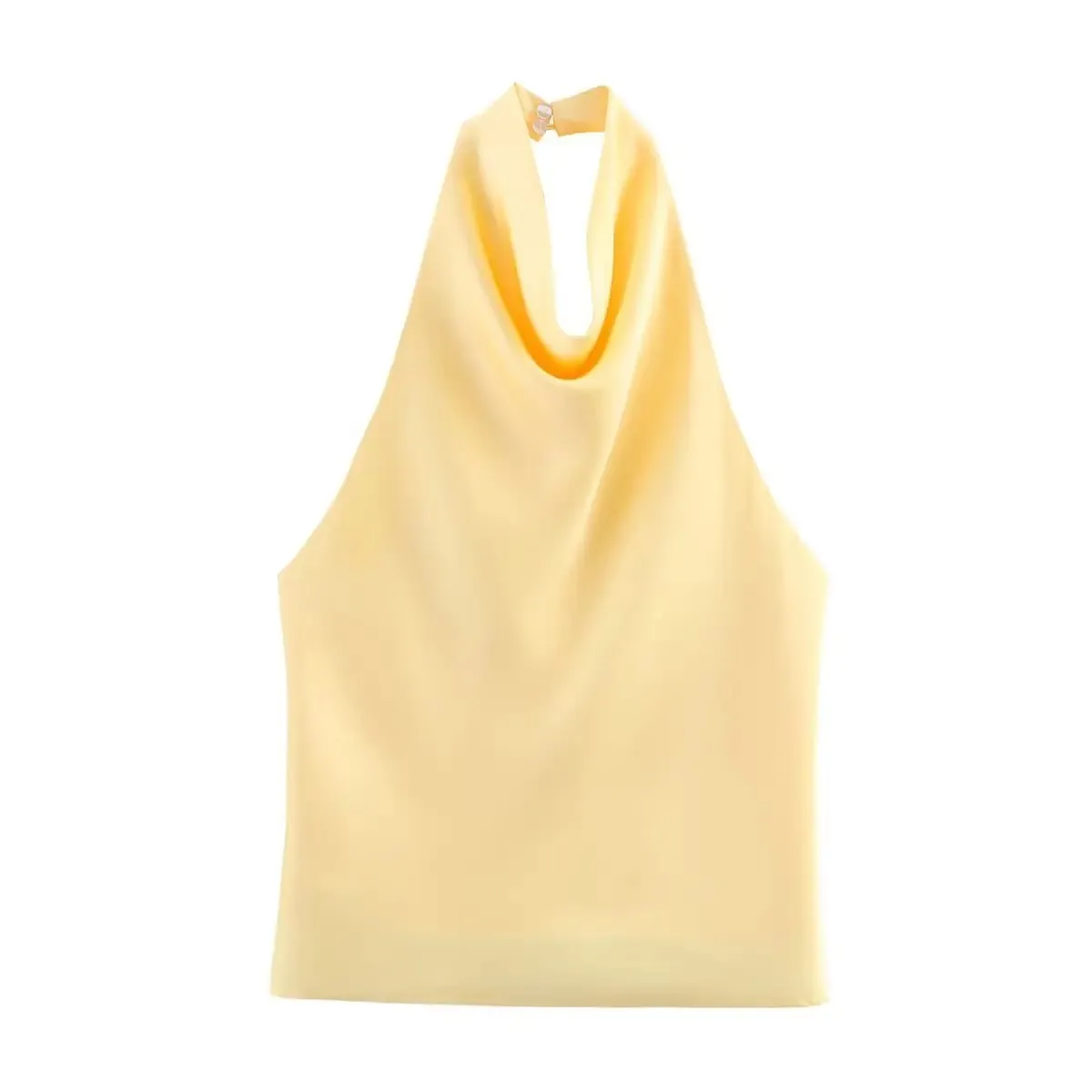 Women's Satin Halter Neck Sleeveless Top Summer Elegant Draped Collar Blouse Smooth Chic Office Party Wear Evening Outings
