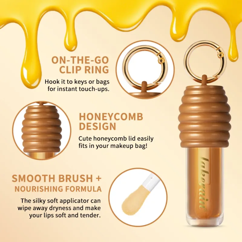Lakerain mel brilho labial textura brilhante leve não pegajoso de longa duração hidratado lindo acabamento brilhante maquiagem labial suave — image 6