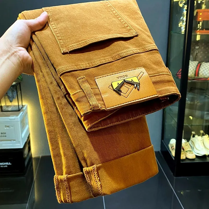 Men jeans 2024 new autumn fashion high-end affordable luxury stretch fitted all-match casual trendy denim long pants