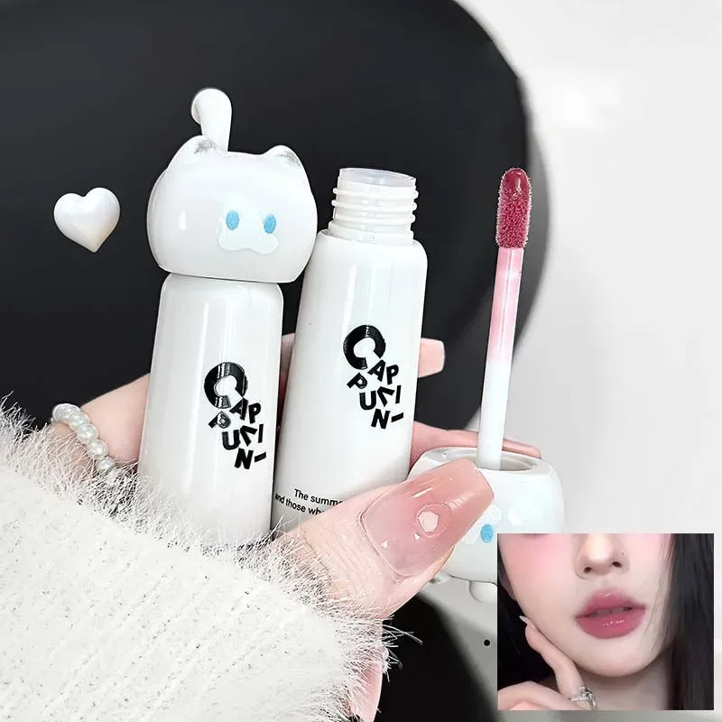 Cute Cat Water Mirror Lip Gloss Lasting Moisturizing Rose Apricot Pink Tint Lip Glaze Nude Lipstick Korean Makeup Girl — image 5