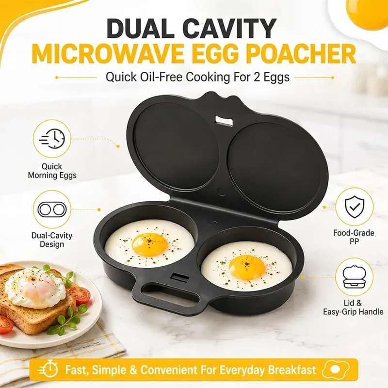Dual Cavity Microwave Steamer Egg Cooker Food-grade Plastic Fryer Egg Steamer Mold Kitchen Accessories Kitchen Utensils — image 4