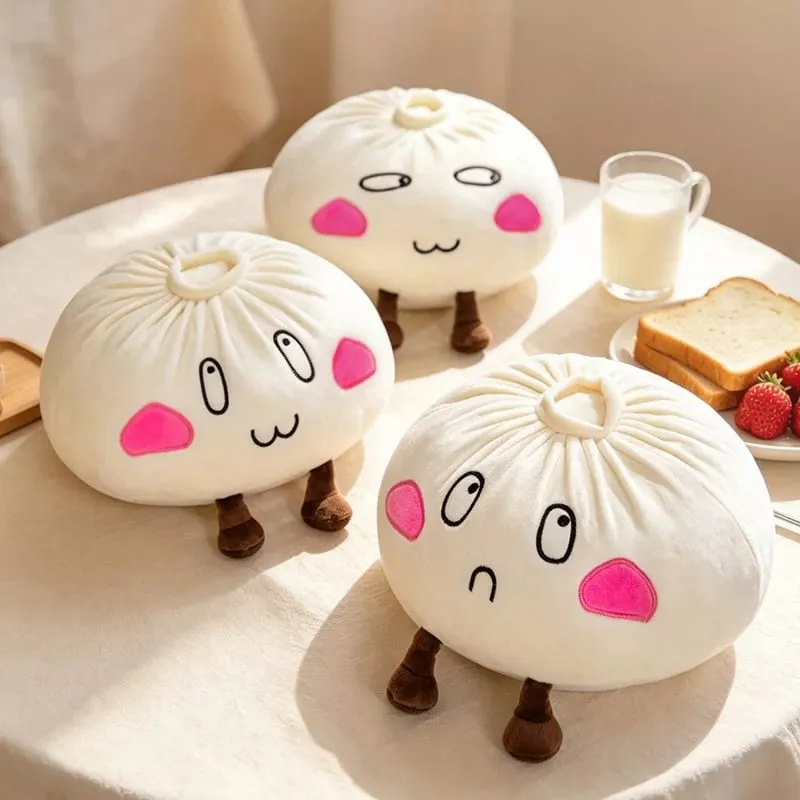 Kawaii Steamed Bun Plush Pillow Cartoon Baozi Stuffed Toy with Legs Soft Food Shape Cushion Funny Decor Birthday Gift for Girls