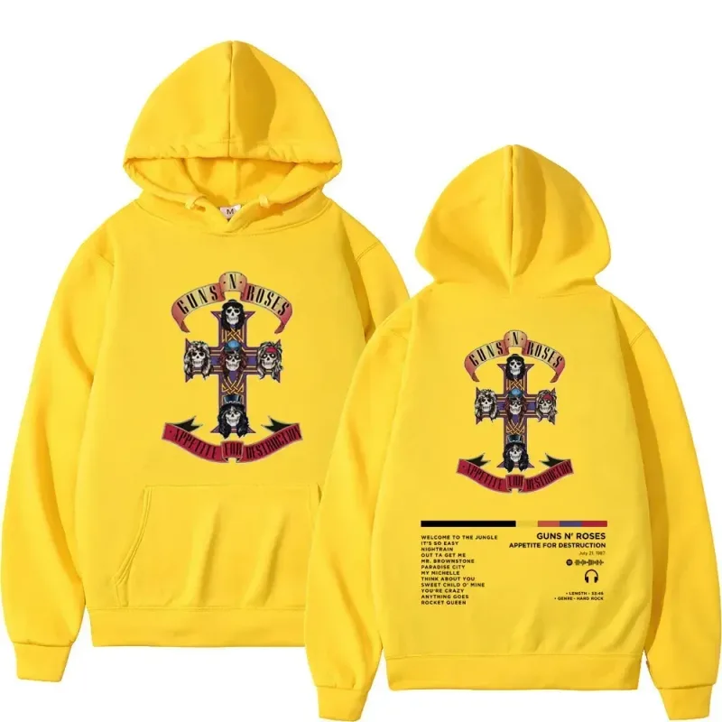 2026 Men's and Women's Guns N Roses Printed Hooded Sweatshirts Guns N Roses Unisex Clothing Printed Rock Hip-hop Gothic Fashion