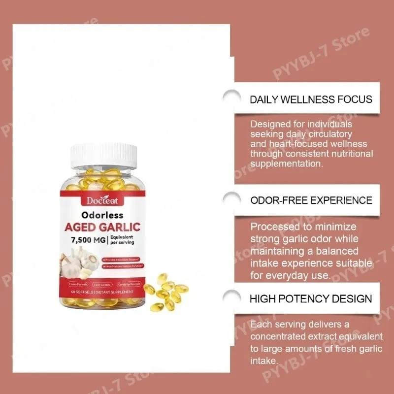 Extrato de alho envelhecido inodoro 7500 mg 60 cápsulas gelatinosas Ajo Envejecido suplemento antioxidante e suporte imunológico cápsulas gelatinosas diárias de alho — image 2