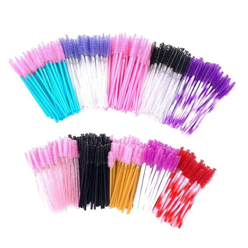 YGirlash 50 יחידות Lash Swans מוליך ריסים קריסטל ידית יהלום חד פעמית שרביטי מסקרה ניילון מברשת כלים קוסמטיים