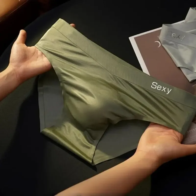 Solid Color Summer Thin Satin Briefs Men Simple Underpants Ice Silk Panties Quick Dry Breathable Seamless Underwear Men Gift — image 13