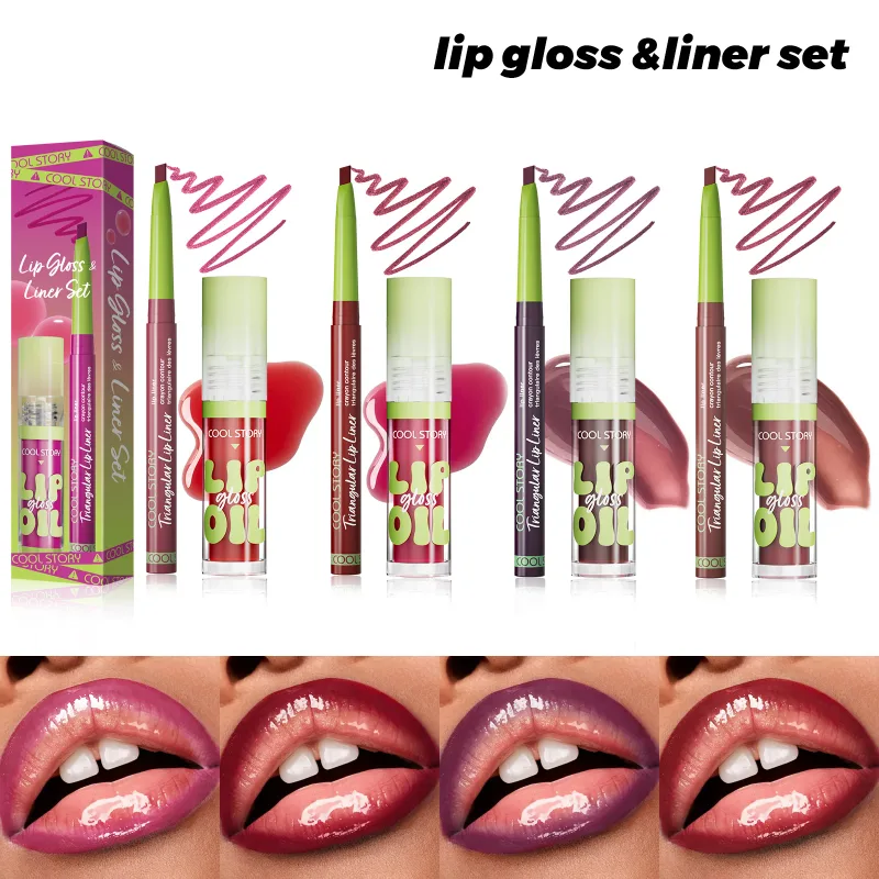 Juego de brillo de labios 2 uds., lápiz labial 2 en 1, Kit de maquillaje de contorno de labios suaves, delineador de labios mate para mujeres, Combo de aceite voluminizador, cosmético — image 7