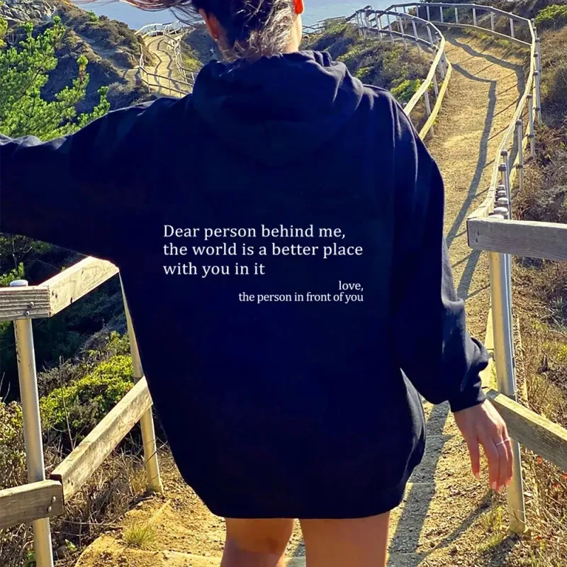 Dear Person Behind Me Mens Hoodie With Kangaroo Pocket Pullover Vintage Women Hoodie with Words on Back Unisex Trendy Hoodies