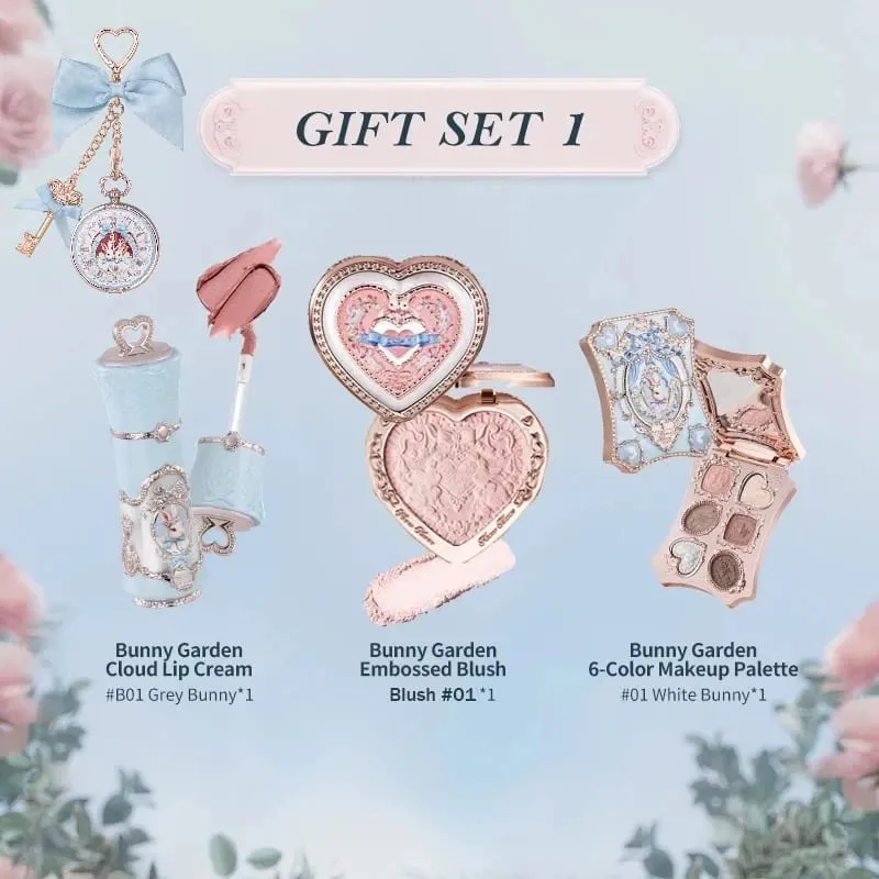 Flowerknows Bunny Garden Collection طقم هدايا مكياج عالي الصباغ لوحة بلسم الشفاه سلسلة مفاتيح مخملية غير لامعة أحمر الشفاه كريم أحمر الخدود مجموعة — image 9