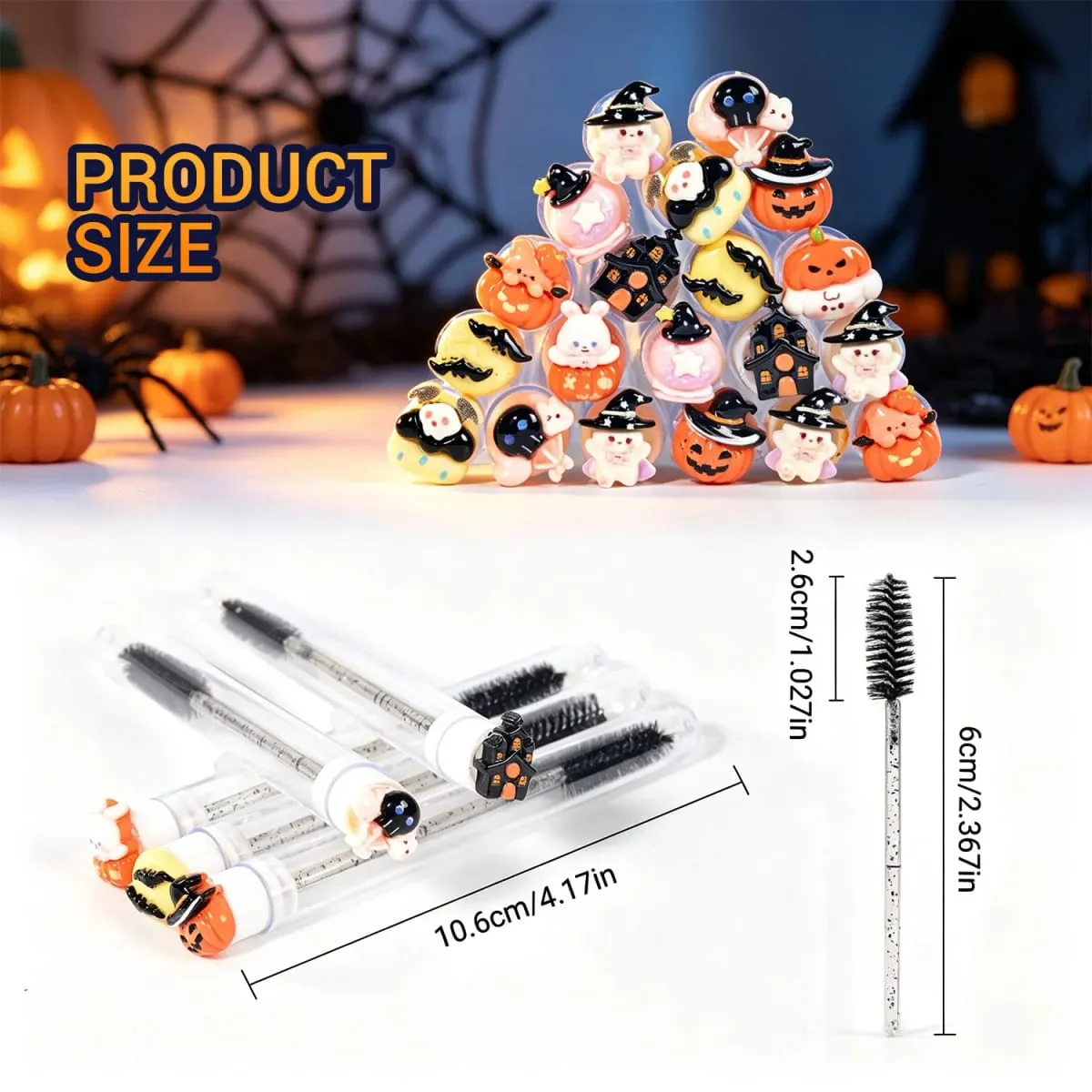 20Pcs Spooky Halloween Eyelash Brush Tube Reusable Mascara Wand Spoolie Lash Extension Tools Eyebrow Makeup Brushes Festive Gift — image 5