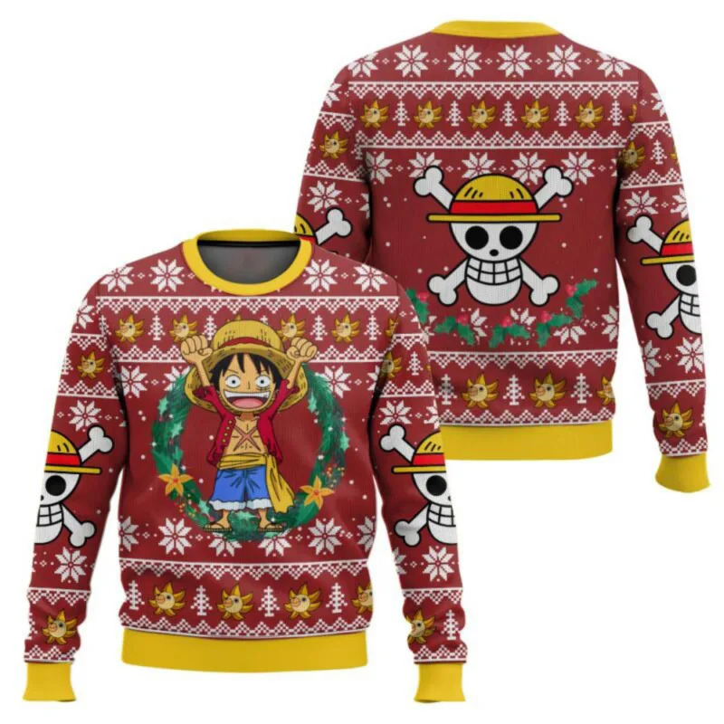 New sweater, Japanese anime, Luffy, Robin, Bandai, One Piece, 3D hoodie, Christmas sweatshirt, men's round-neck T-shirt — image 5
