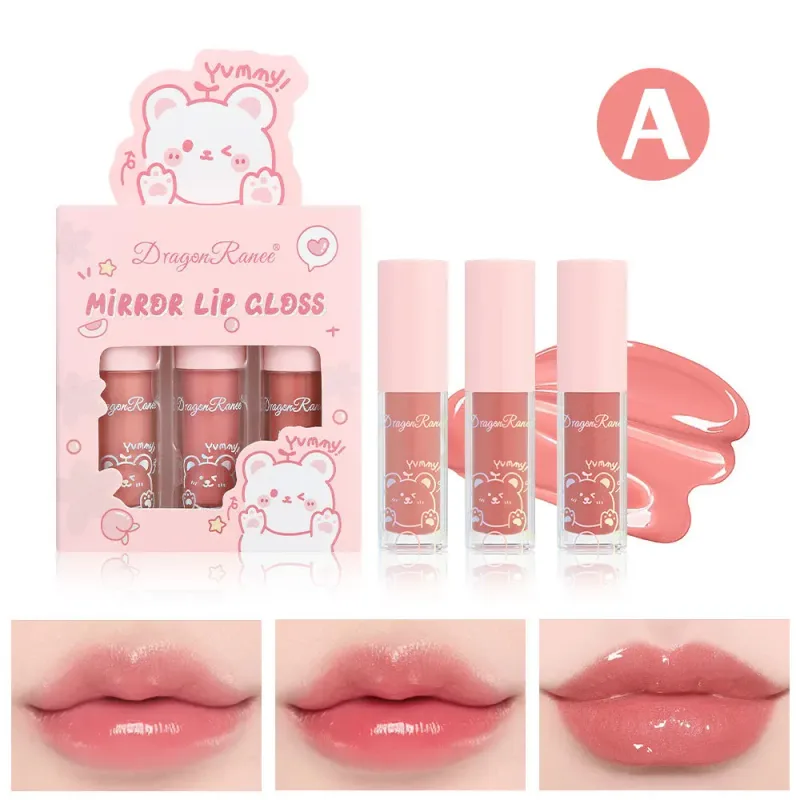 Dragon Ranee 3pcs Mirror Lip Gloss Sæt Hydrating Shining Lip Glaze Moisturizing Pearl Liquid Lipstick Cartoon Lipgloss Sæt — image 9