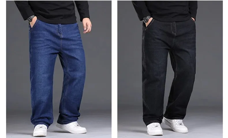 Velikosti 29-50 Pánské strečové džíny Rovné nohavice Džínové kalhoty Rozšířená velikost Modrá Černá Streetwear Uvolněný střih Do práce Neformální Nové — image 7