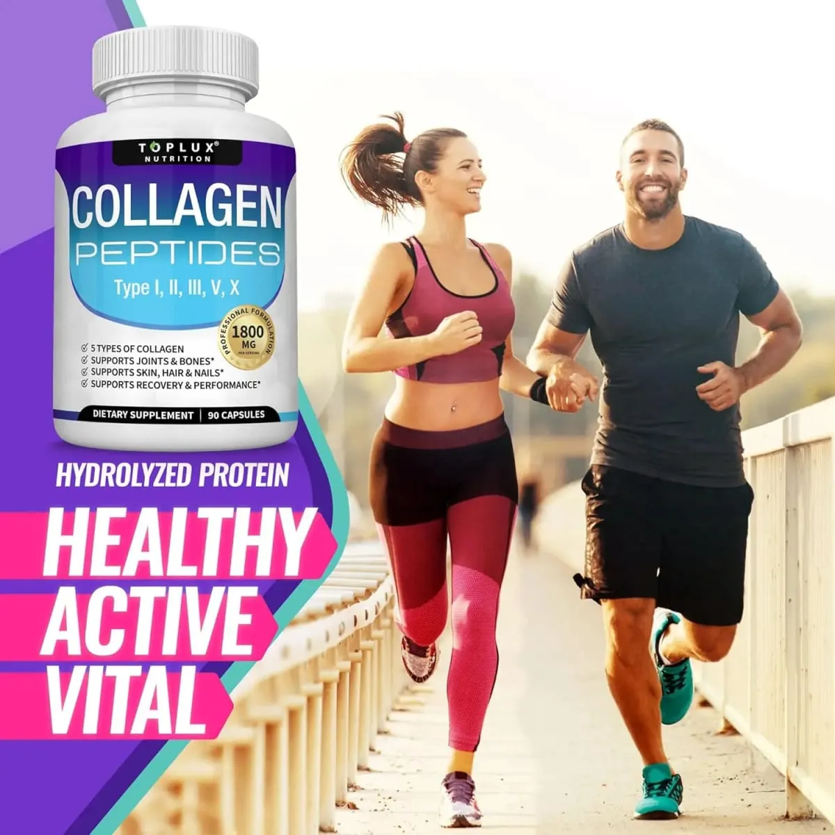 Multi Collagen Peptides Capsules 1800 mg - Hydrolyzovaný proteinový kolagenový komplex pilulky na podporu kloubů pokožky a vlasů pro muže, ženy — image 6