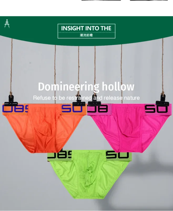 Panlalaking Nylon Blend Mesh Breathable Briefs Horn Splice Letter Embossed Malapad na Elastic Waistband Kulay Fluorescent Sexy Underwear