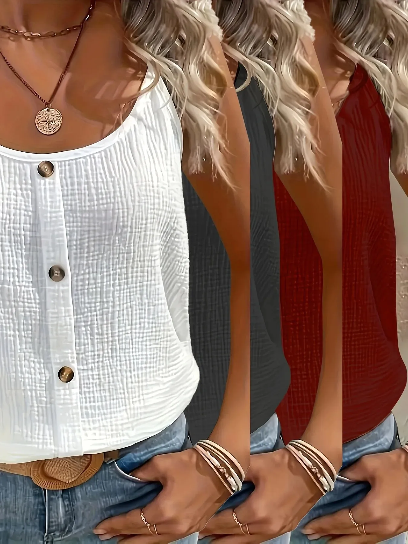 Summer Solid Color Stretchy Comfortable Camisole Tank Top 3pcs Set for Home Outings Travel and Vacations — image 5