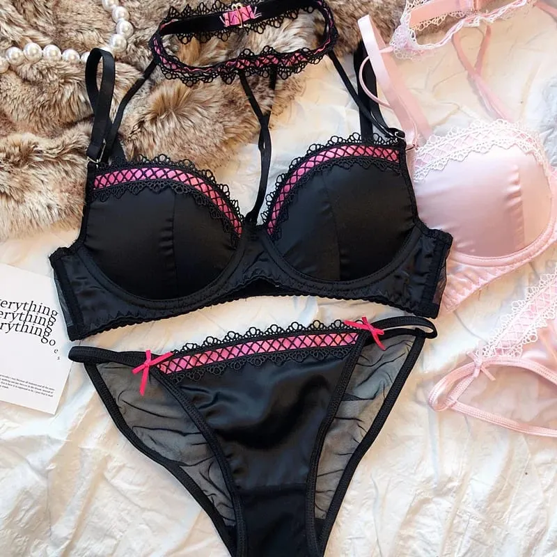 Lolita Fransız Saf Desire Seksi Dantel Saten Spice Kız Sutyen Küçük Göğüs Toplama Halter Içi Boş İç Seti Yumuşak Balenli — image 10