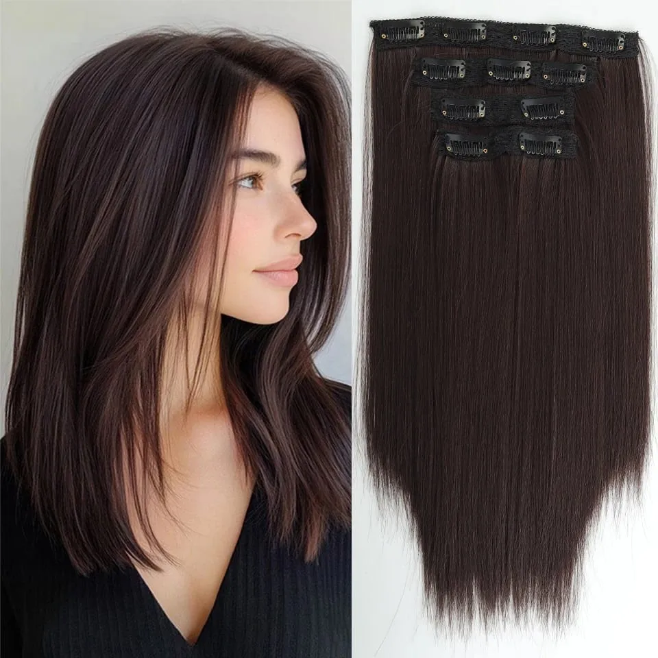 14inch Synthetic Wig Four-Piece Straight Hair Extension Wig BB Clip Style Suitable For Women Christmas New Year Carnival Music — image 8