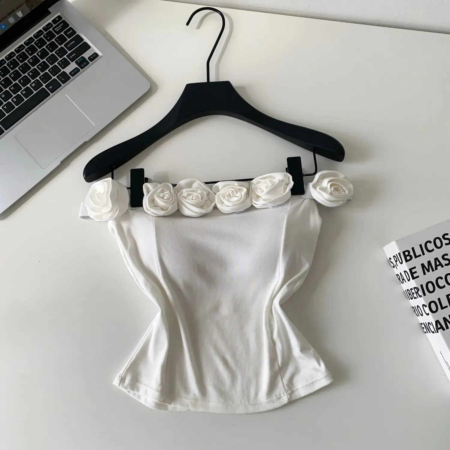Fashion 3D Floral Solid Crop Top Women Strap Backless Elastic Waist Short Tank Top Korean Holiday Sexy Club Camisole — image 9