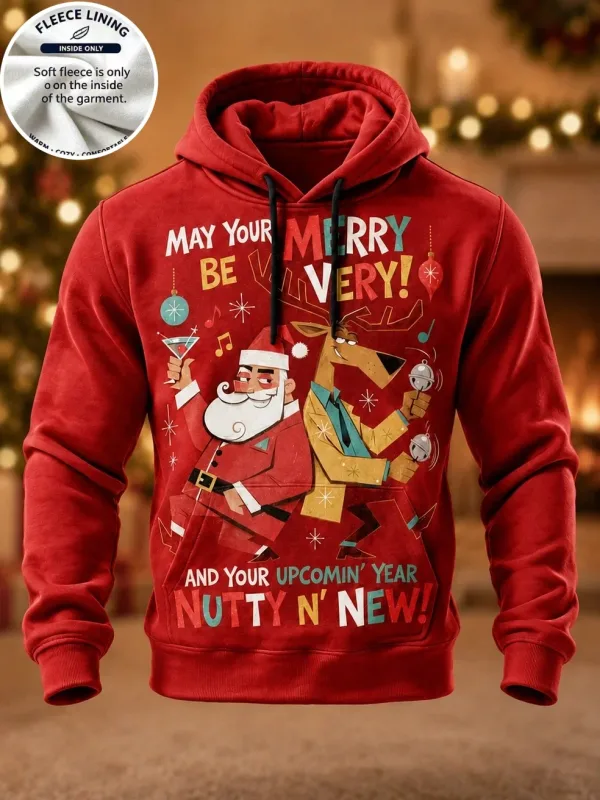 3D Print Christmas Fleece Hoodie Funny Santa Blowing Christmas Tree Pullover Long Sleeve Kangaroo Pocket Xmas Sweatshirt — image 5