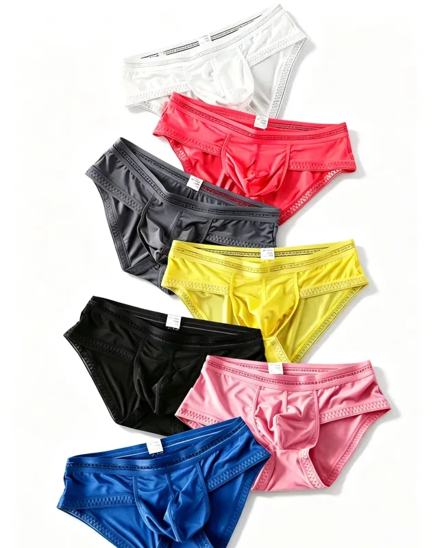 Men Briefs Underwear,High Elastic Breathable Mesh Lace Waistband Solid Color Male Underpants Comfort Slim Fit Men Random 1Pcs — image 2