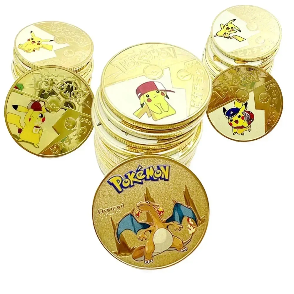 Pokemon złote monety Pikachu Anime pamiątkowa moneta Charizard złota okrągła metalowa moneta zabawki — image 5