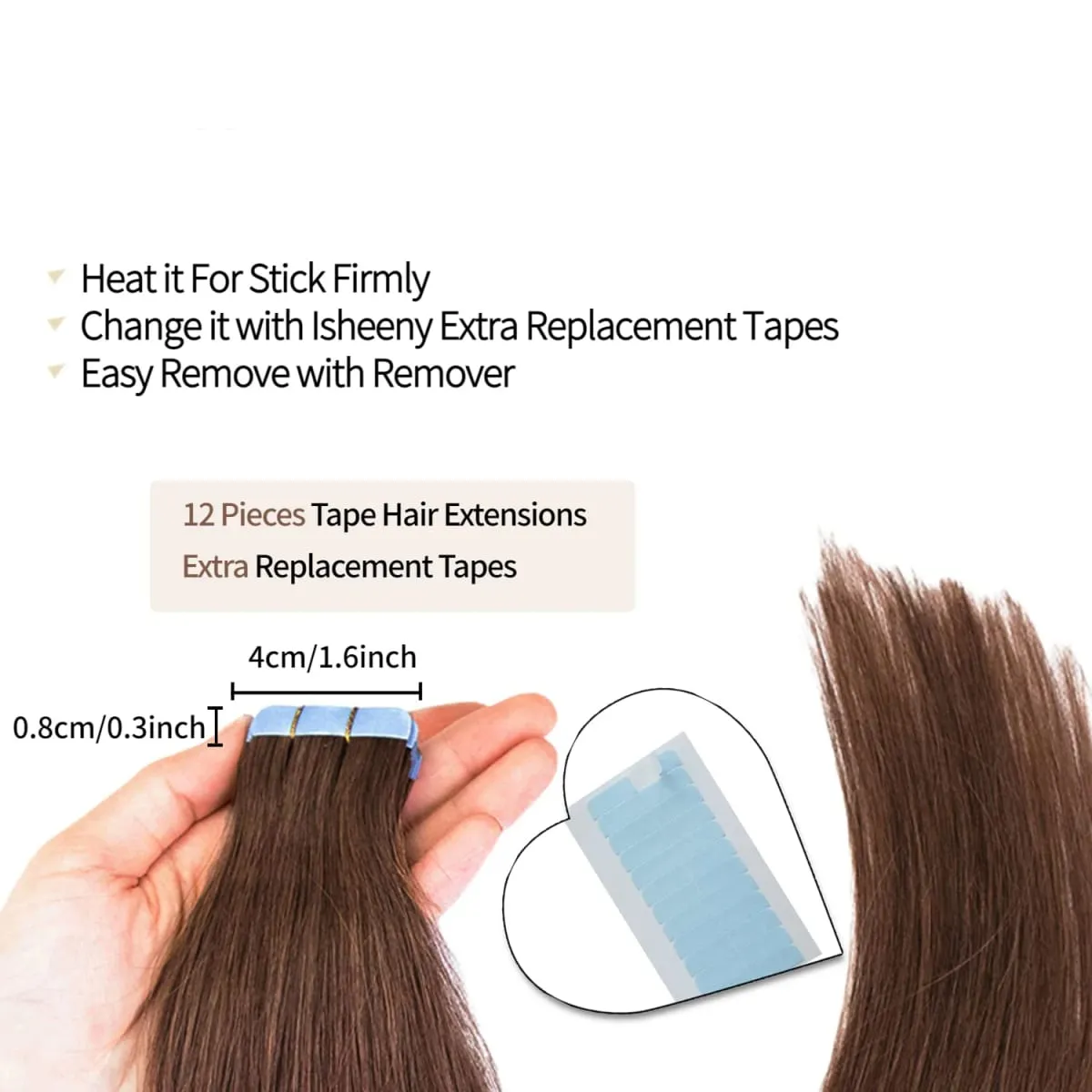 #4 Tape in Hair Extensions Human Hair Straight Hair extensions Real 100% Human Hair Tape in Extensions Brown 20Inch 20Pieces 50g — image 4