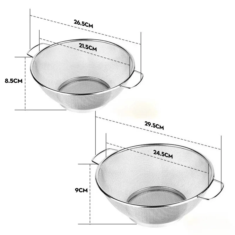 2 uds 21cm + 24cm escurridor de acero inoxidable cesta de cocina con asas cesta de lavado de verduras colador de arroz — image 4
