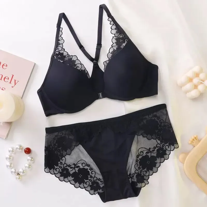 Seamless Front Buckle Halter Bra Soft Underwire Thin Summer Push Up Small Bust Minimizer Big Chest Sexy Back Lingerie 32-38 Set — image 10