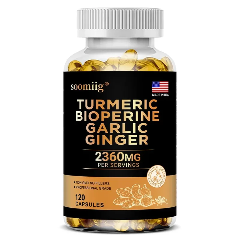 Suplemen Kunyit dan Bawang Putih 4-dalam-1 dengan Bioperine 2360 mg Kapsul Akar Halia untuk Pencernaan Sendi & Sokongan Kesihatan Imun
