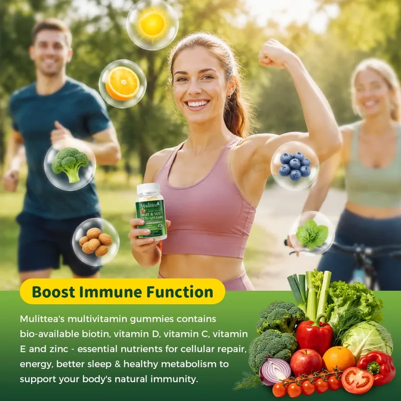 Mulittea Natural Vegetable & Frukt Gummies Anti-Constipation Detox Daglig Frukt Hjälp Matsmältningen Multipel Vitaminer Supplement — image 4