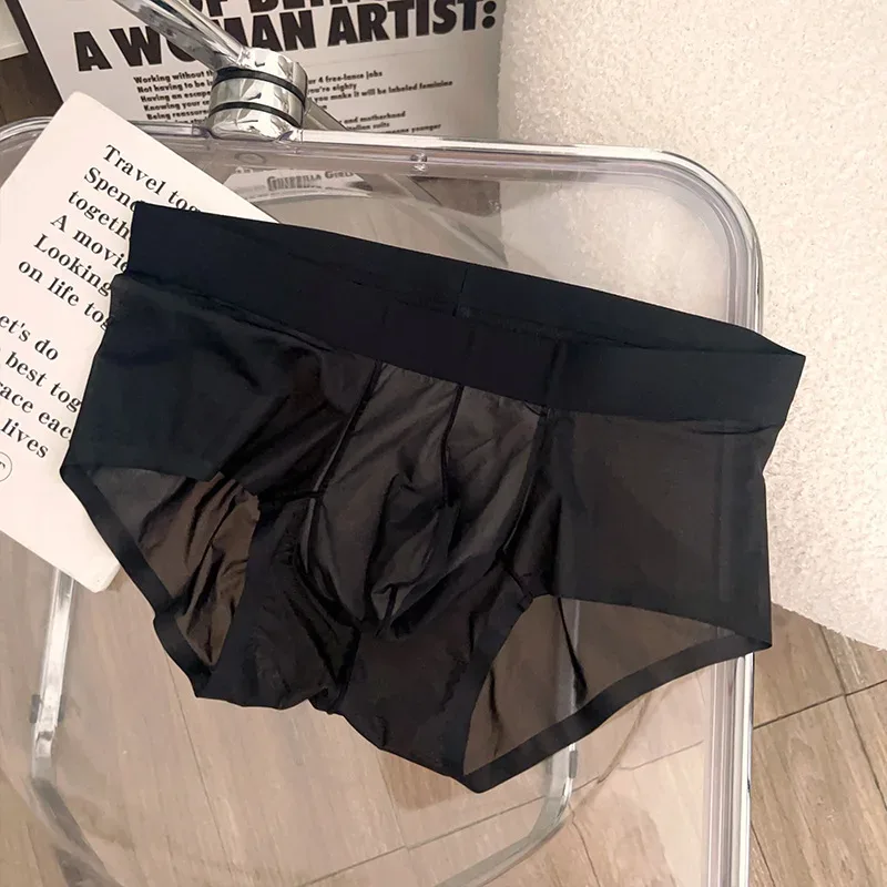 Cuecas masculinas transparentes ultra-finas de seda gelo calcinha de secagem rápida sexy u bulge bolsa homem roupa interior respirável cuecas — image 5