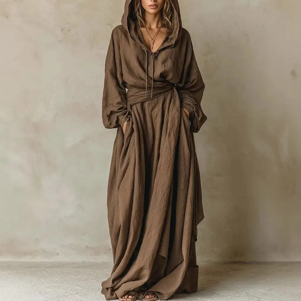 Robe de soirée en coton et Polyester imprimé pour femmes, col en V, coupe ample, ceinture, Maxi, taille portefeuille, Style Boho, longue — image 1