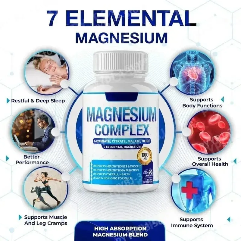 Supplément de magnésium 1000 mg complexe 7 en 1 avec glycinate citrate malate taurate soutient la relaxation musculaire soutien au sommeil 90 Ct — image 5