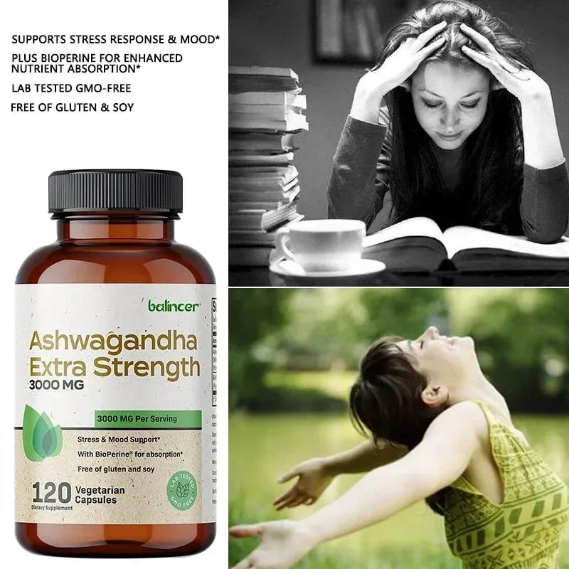 Naturlig Ashwagandha Stress- och humörlindring Örtvegetarisk KSM-66 Kapslar Anti-ångest Stresslindring Hjärnhälsa