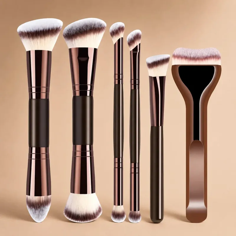 12-teiliges Make-up-Pinsel-Set mit 6 flachen und runden Pinseln und 6 Schwämmen für Foundation, Puder, Rouge und Lidschatten — image 7