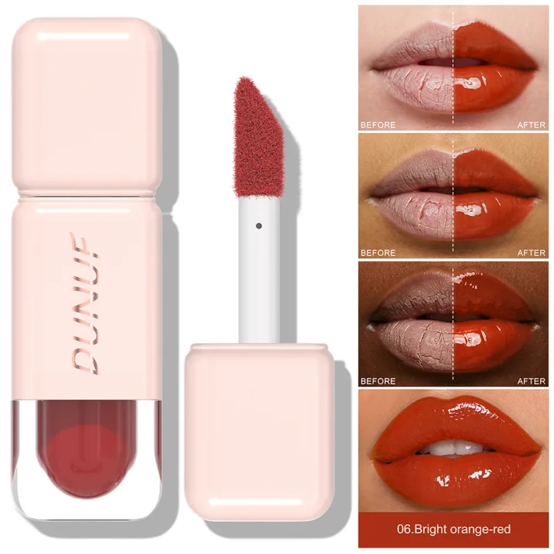 Brillo de labios brillante espejo agua tinte de labios taza no pegajosa de larga duración lápiz labial líquido hidratante maquillaje de labios rojo marrón desnudo