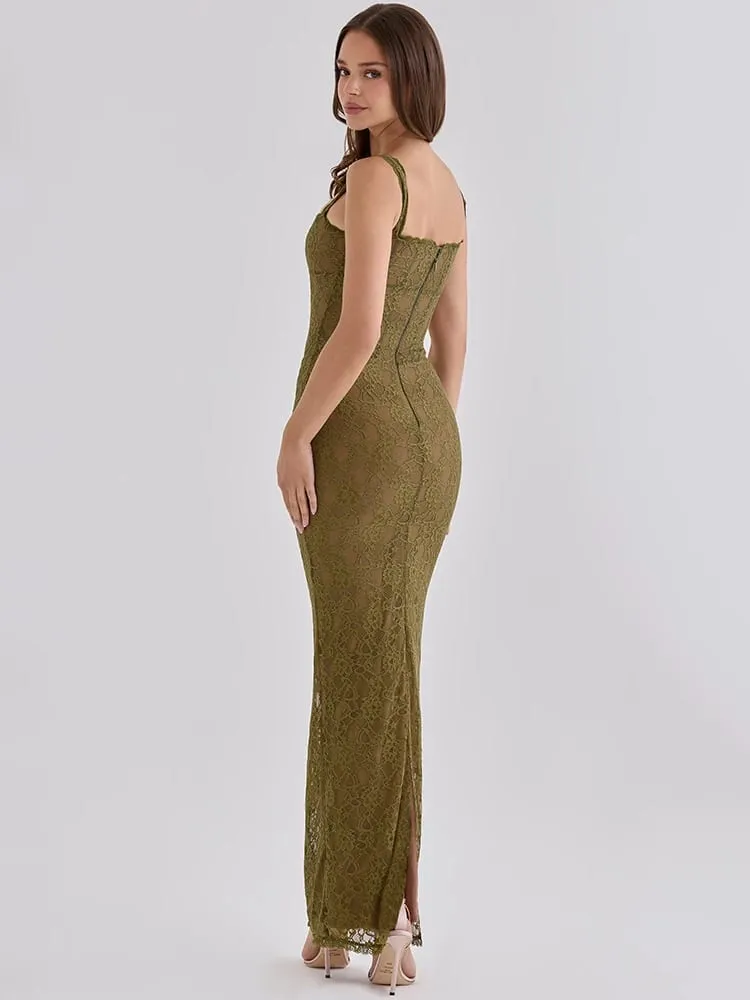 Mozision Women Elegant Lace Sexy Maxi Dress Sleeveless Spaghetti Strap Bodycon Dress Party Evening Cocktail Mermaid Dresses — image 3