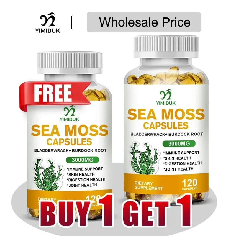 Buy 1 Get 1 Free! Organic Sea Moss Supplement for Thyroid & Skin Health Boosts Immunity Energy & Digestion GMP Certified
