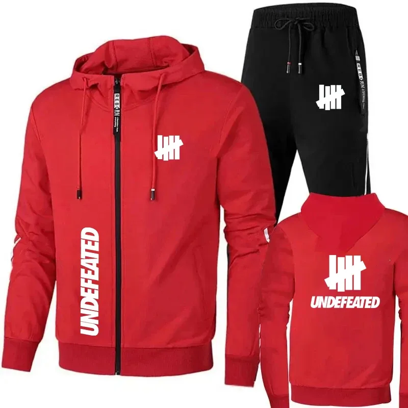 Men's 2 Piece Tracksuit Black UNDEFEATED Graphic Print Full Zip Hooded Sweatshirt and Drawstring Sweatpants Streetwear Hip Hop C — image 2