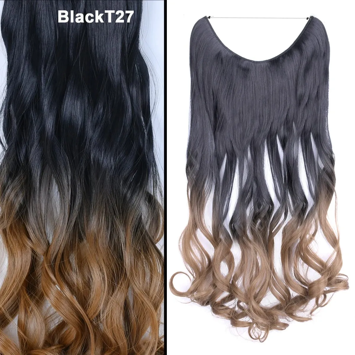 Jeedou Wavy Hair Extension Elasticity Invisible Wire Fish Line One Piece No Clips Synthetic Hairpieces Ombre Color For Ladies — image 44