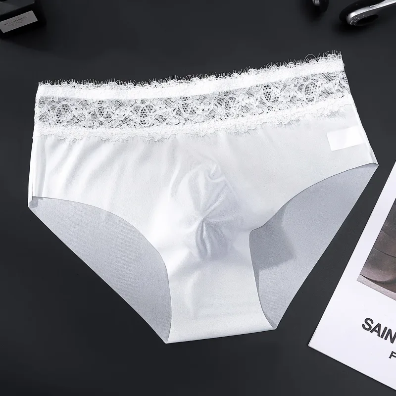 Calças triangulares masculinas de seda gelo com borda de renda, roupa íntima fina respirável sem rastros, cintura baixa, macia, sem costura, conforto masculino — image 18