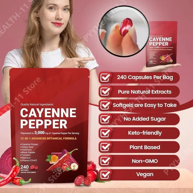 Cayenne Pepper Softgels Supplement with Grape Seed Beetroot Turmeric Vitamins D3 K2 Herbal Supports Leg Vein Blood Vessel Health — image 4