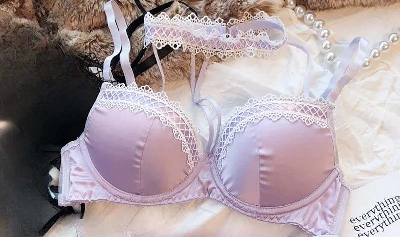 Lolita Fransız Saf Desire Seksi Dantel Saten Spice Kız Sutyen Küçük Göğüs Toplama Halter Içi Boş İç Seti Yumuşak Balenli — image 13