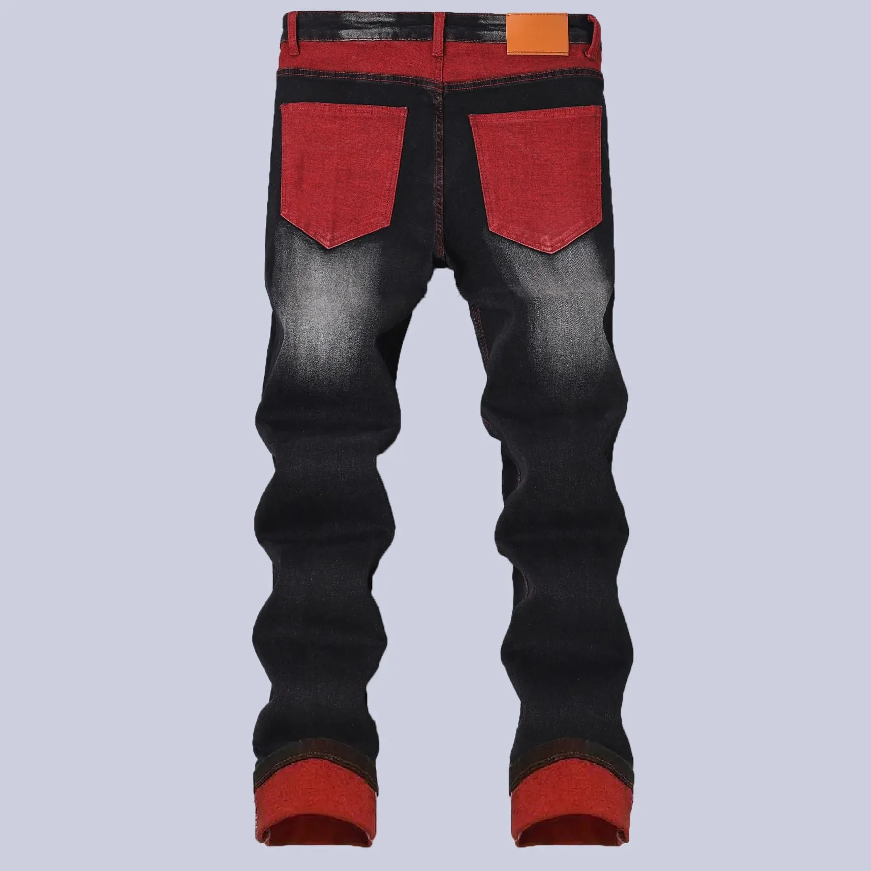 Vaqueros elásticos negros para hombre para primavera y otoño Pantalones vaqueros con detalles rasgados rojos Tallas asiáticas 28–42. — image 8