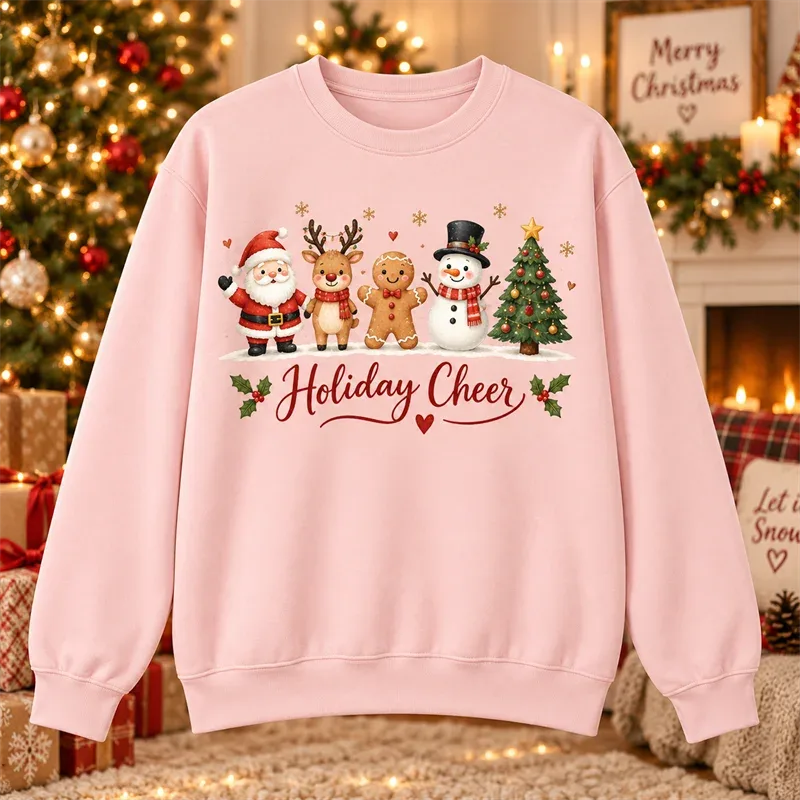 Christmas Crewneck Sweatshirt Santa Snowman Penguin Cat Dog Moose Holiday Graphic Pullover Winter Casual Party Streetwear Top — image 4