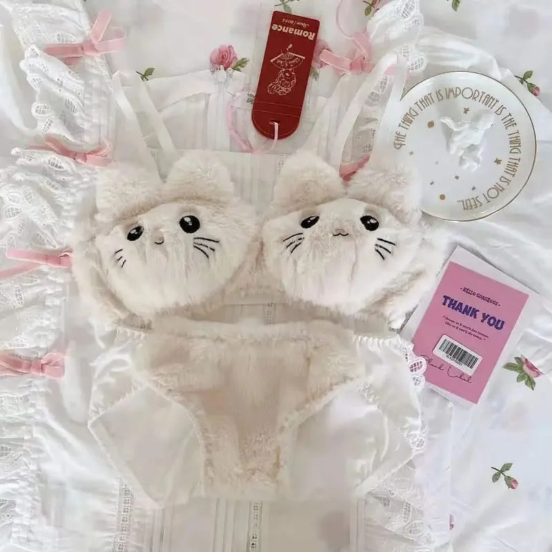 اليابانية Kawaii القطيفة النساء الصدرية مجموعة لطيف فتاة القط مريحة الصدرية مجموعة الكرتون الملابس الداخلية جميل لينة طالب الملابس الداخلية — image 6